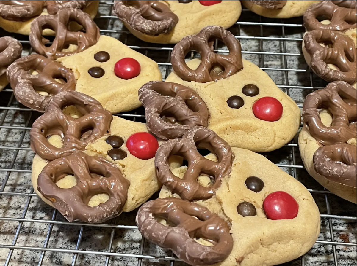 Reindeer cookies on a cooling rack